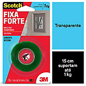 Fita Dupla Face 3M Scotch Fixa Forte Transparente - 24 mm x 2 m