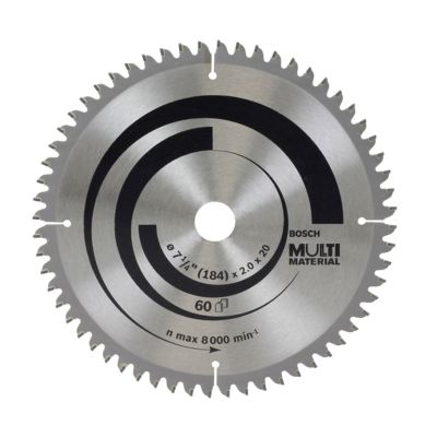 Disco de serra Circular Bosch Multimaterial 184, furo de 20 mm, espessura de 1,5 mm, 60 dentes