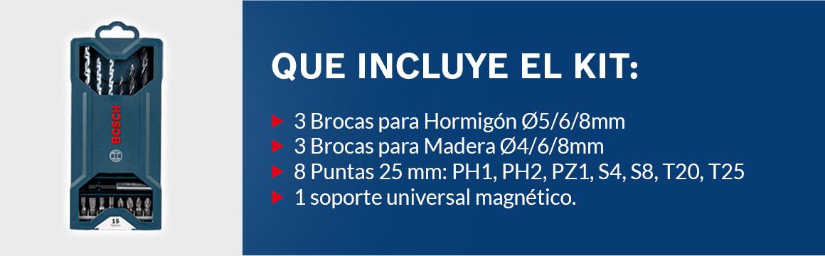 Kit de puntas y brocas Mini X-Line para atornillar y perforar con 15 unidades.