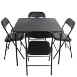 Mesa Dobrável para Jantar Quadrada com 4 cadeiras Dobráveis 70,8x86,1cm Preto