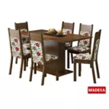Conjunto de Jantar Louisiana 76x160x90cm Mesa e 6 Cadeiras MDP e MDF Rustic e Floral Hibiscos