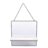 Espelho Emoldurado com  Prateleira de Madeira Square Visions Bege 30X30X1,5cm
