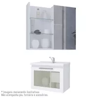 Conjunto para banheiro, Armario Hibisco 59Cm com porta de vidro e Espelheira Jasmim 60Cm, Branco