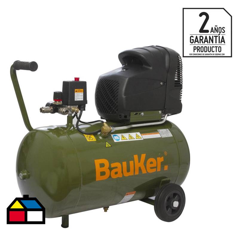 BAUKER - Compresor de aire portátil 2 HP 50 litros