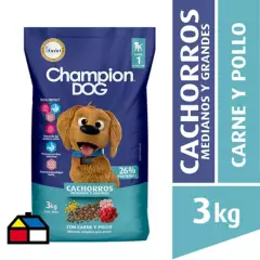 CHAMPION DOG - Alimento seco para cachorro 3 kg carne, pollo y leche
