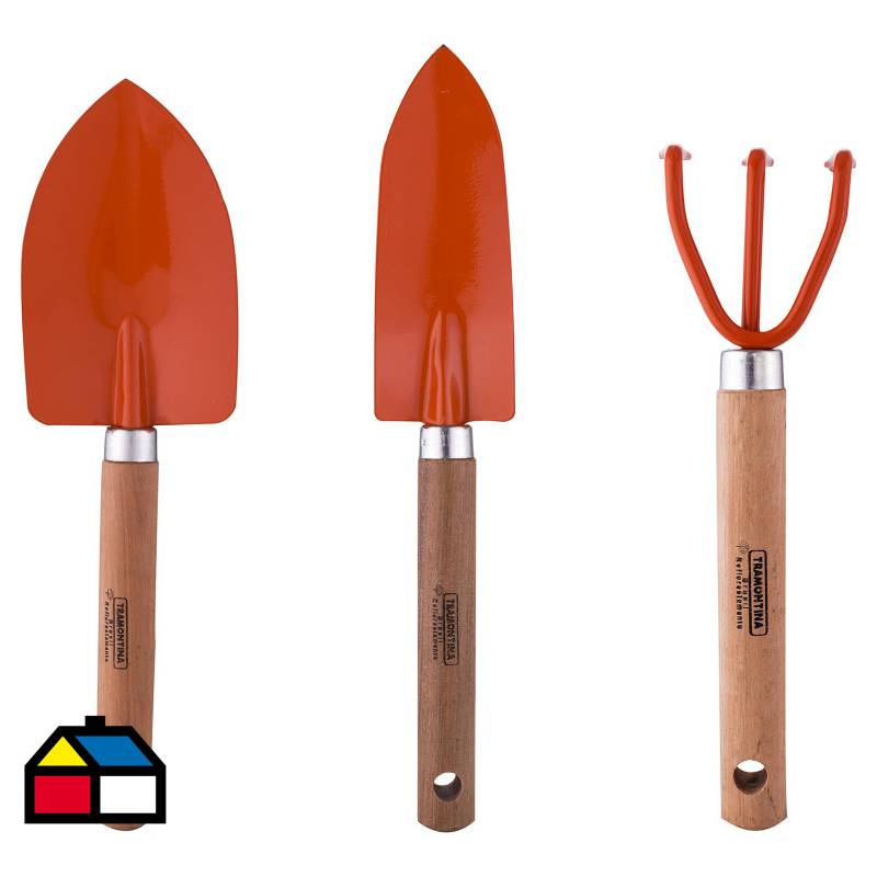 TRAMONTINA - Kit de herramientas de jardín de acero 3 piezas naranjo.