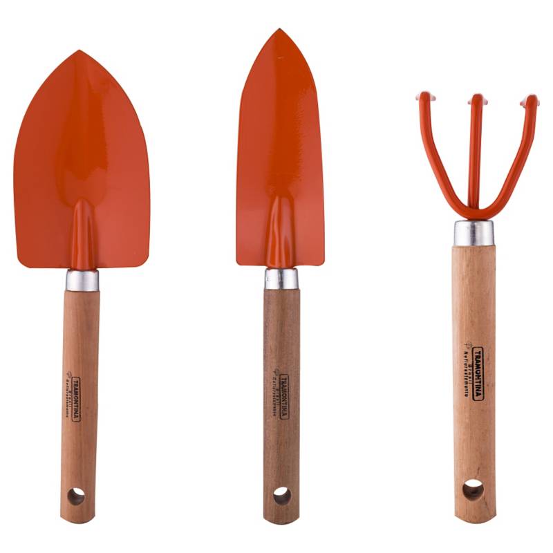 TRAMONTINA - Kit de herramientas de jardín de acero 3 piezas naranjo