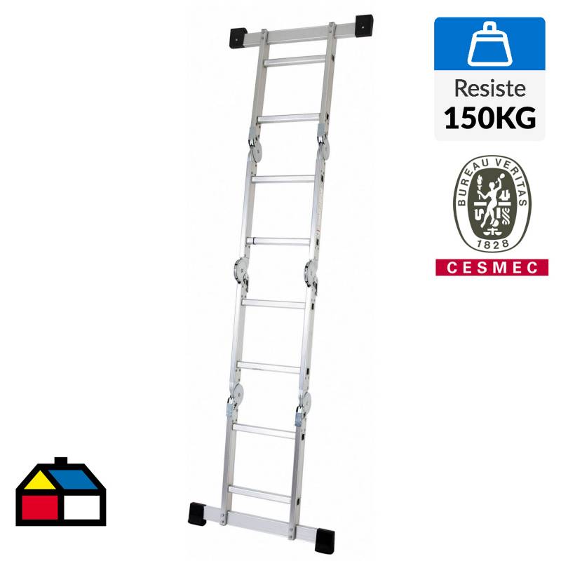REDLINE - Escalera articulada aluminio 8 peldaños alto 2.4 m. Resistencia 150 kg