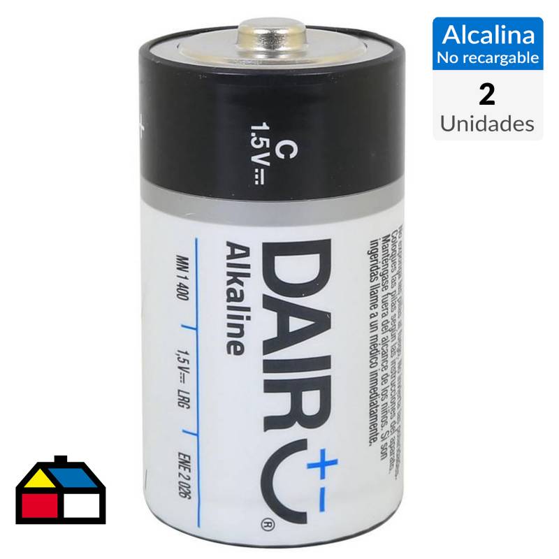 DAIRU - Pack de 2 pilas alcalinas C 1.5V