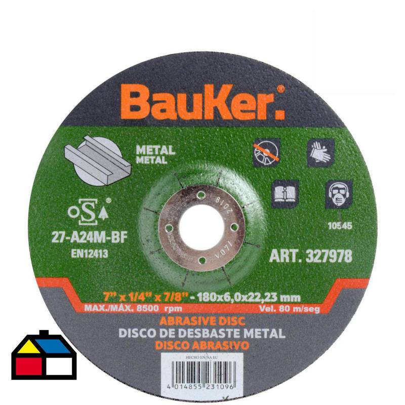 BAUKER - Disco de desbaste metal 7" acero