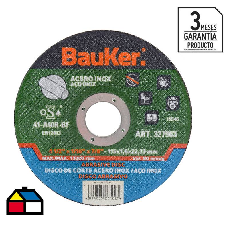 BAUKER - Disco de corte para acero 4,5" acero