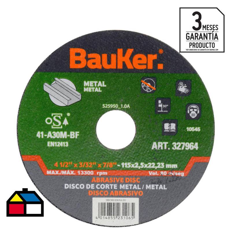BAUKER - Disco de corte metal 4,5" acero