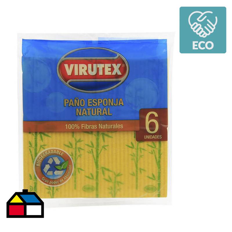 VIRUTEX - Paño esponja natural x6 ultra absorbente