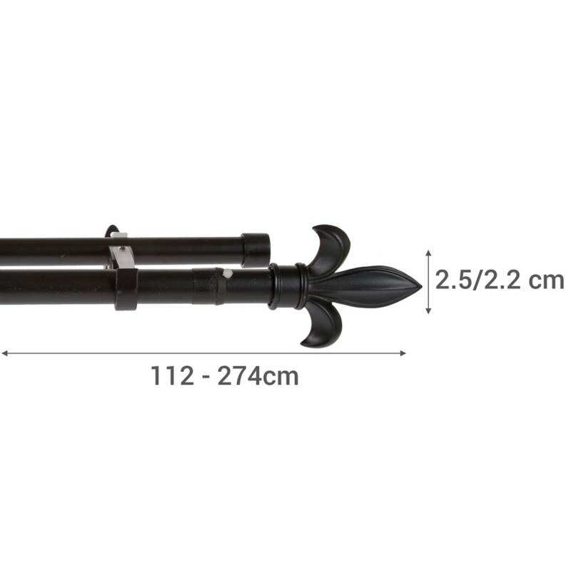 Set de Barra Cortina Doble 25/22 mm extensible 112-274 cm Negro