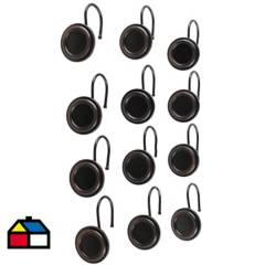 JUST HOME COLLECTION - Set de ganchos para cortina de baño 12 unidades negro