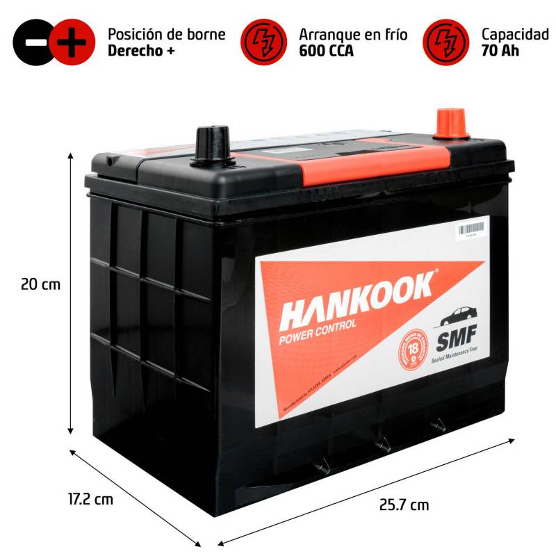 Batería de Coche/Vehículo Hankook MF57024. 12V - 70Ah 70/540A (Caja D26) -  Baterías Por Un Tubo