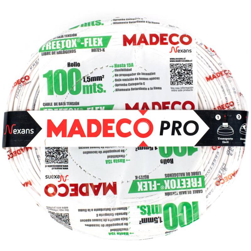 MADECO - Cable libre de halógenos (H07Z1K) 1,5mm2 100 Blanco