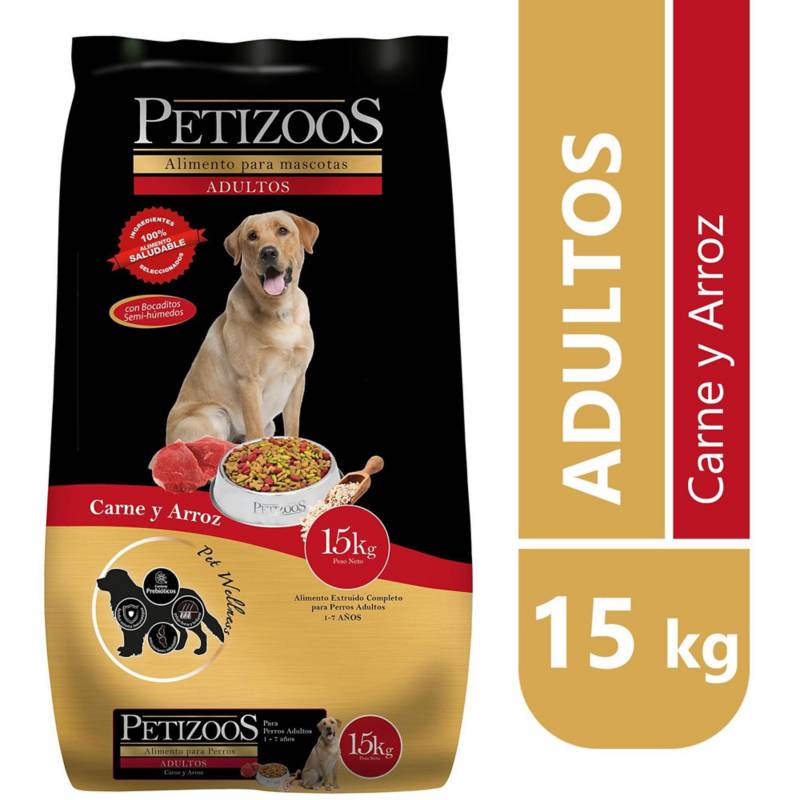 PETIZOOS - Alimento seco para perro adulto 15 kg carne y arroz