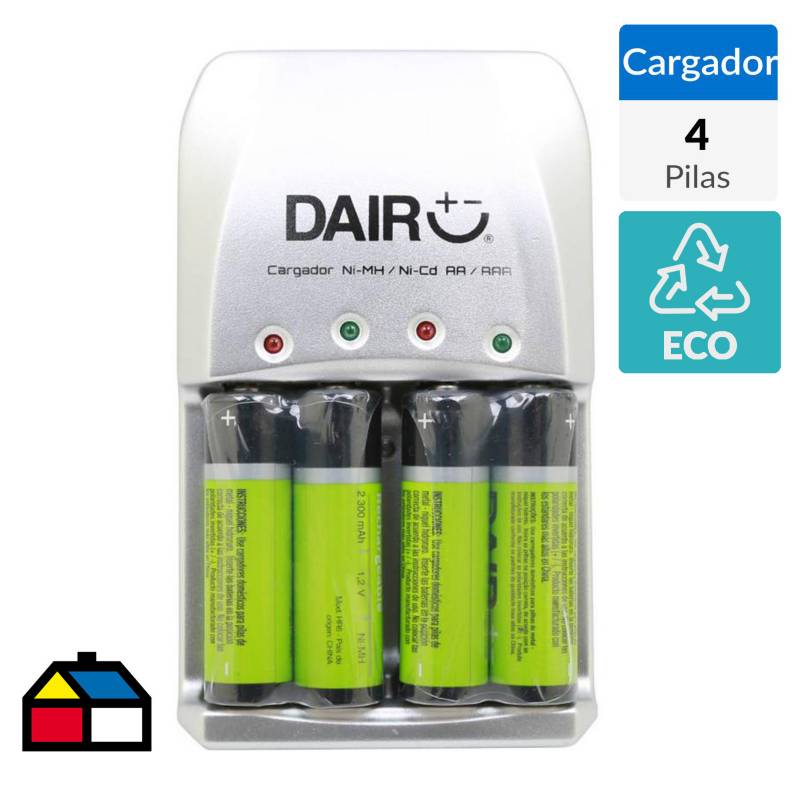DAIRU - Pack de cargador 4 pilas AAA/AA + 4 pilas AA recargables