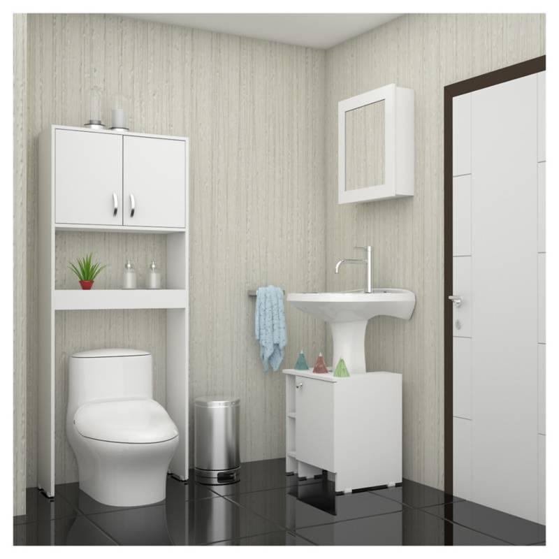 RTA DESIGN - Kit de botiquín para baño + lavamanos + estante Blanco