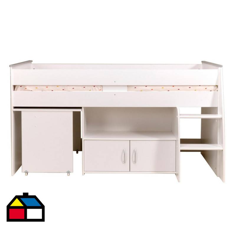 HOMY - Cama 1,0 plaza 183x206x185 escritorio multifuncional blanca