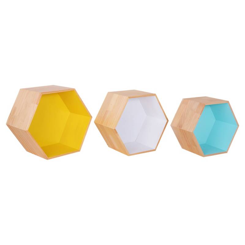 HOMY - Set de repisas hexagonales pino 38x43 cm 3 unidades