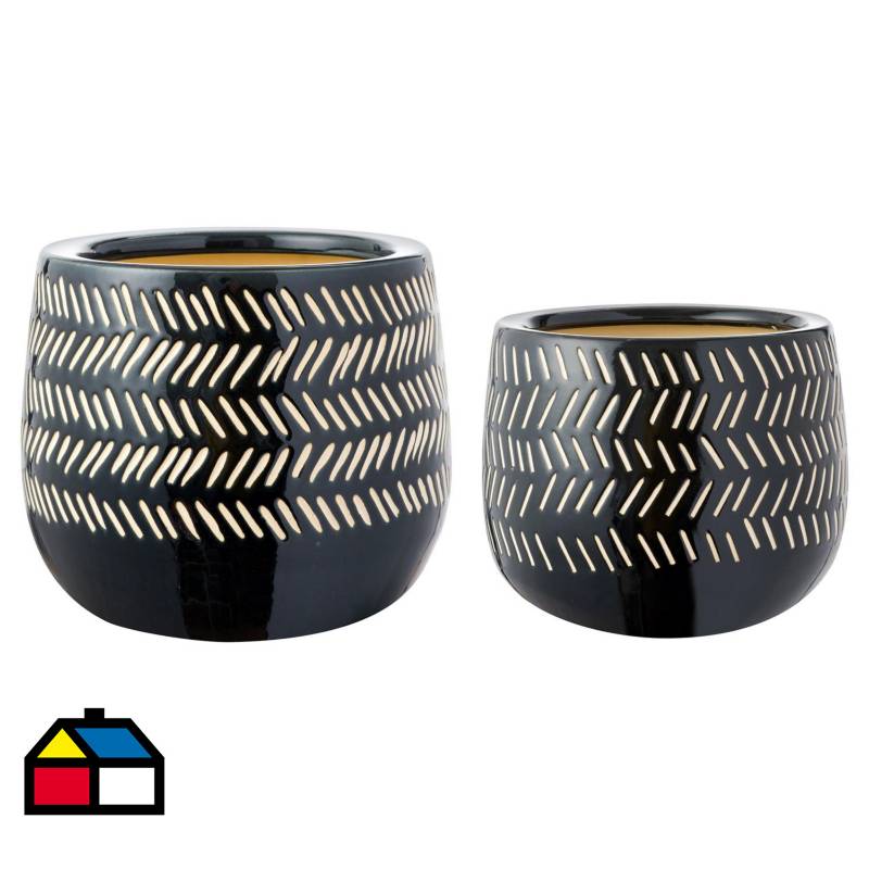 JUST HOME COLLECTION - Macetero de cerámica Himba set 2 unidades negro.