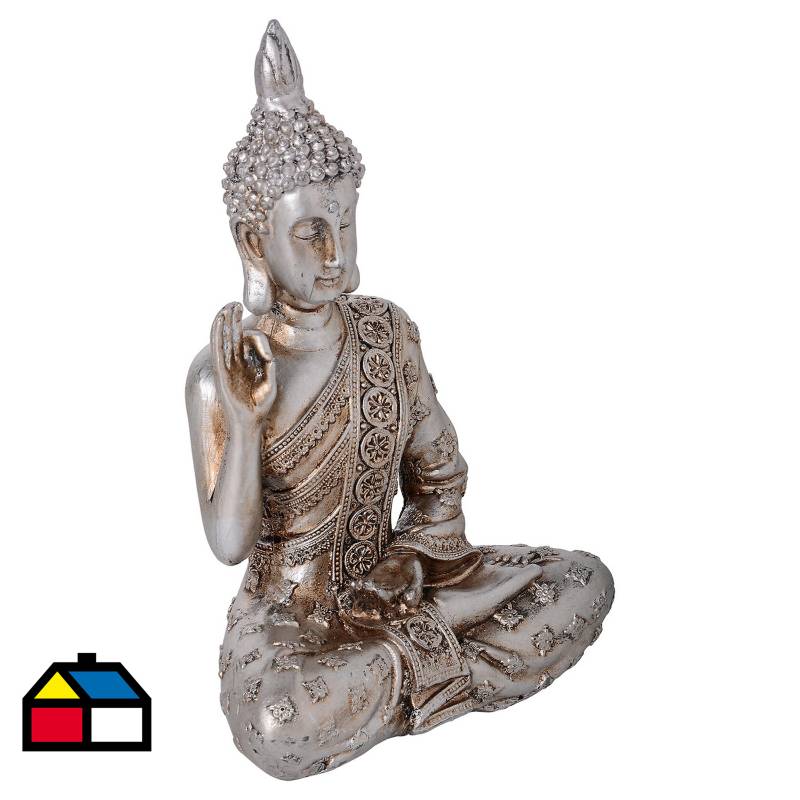 HOMY - Buda decorativo 19,5x14x8 cm poliresina plateado