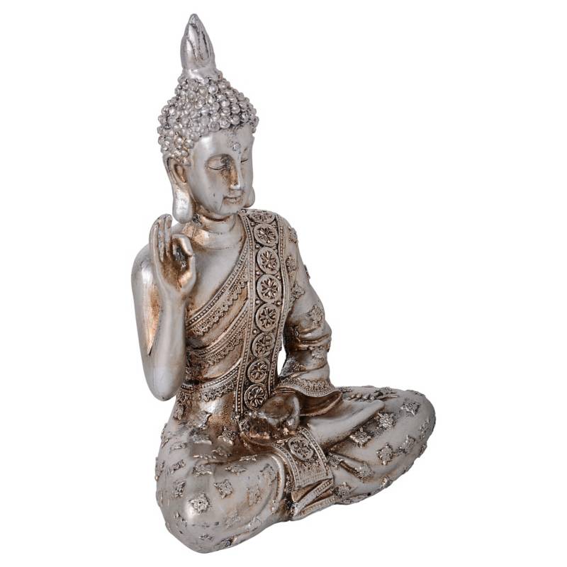HOMY - Buda decorativo 19,5x14x8 cm poliresina plateado