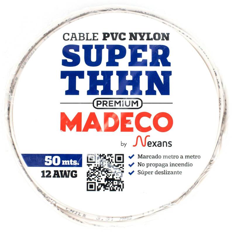 MADECO - Cable eléctrico Premium (Thhn) 12 Awg 50 m Blanco