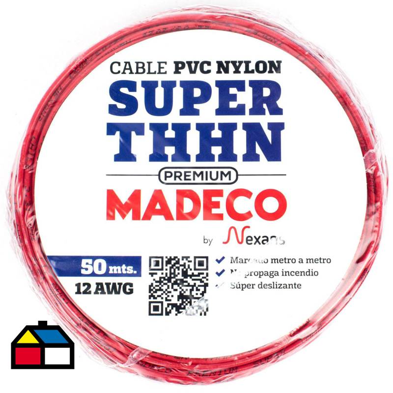 MADECO - Cable eléctrico Premium (Thhn) 12 Awg 50 m Rojo