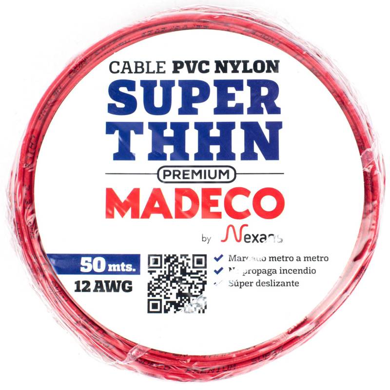 MADECO - Cable eléctrico Premium (Thhn) 12 Awg 50 m Rojo
