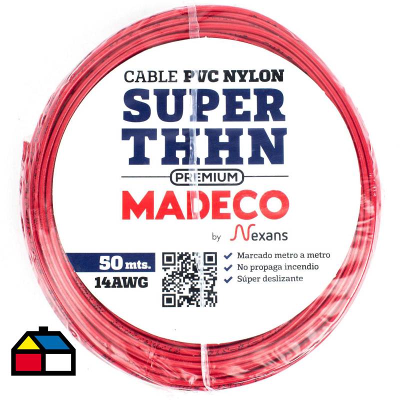 MADECO - Cable eléctrico Premium (Thhn) 14 Awg 50 m Rojo