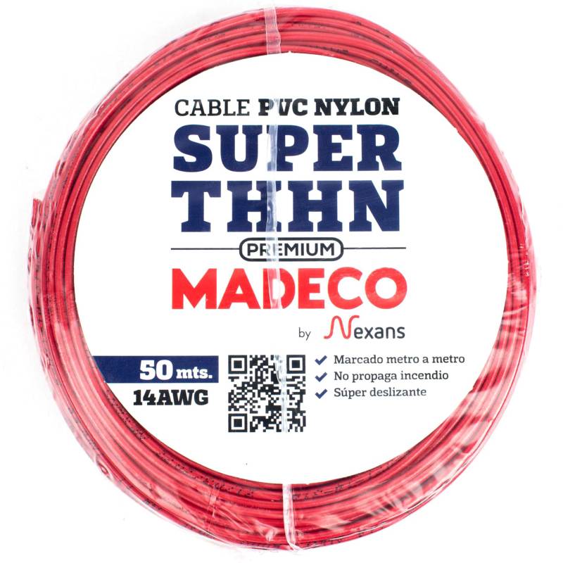 MADECO - Cable eléctrico Premium (Thhn) 14 Awg 50 m Rojo