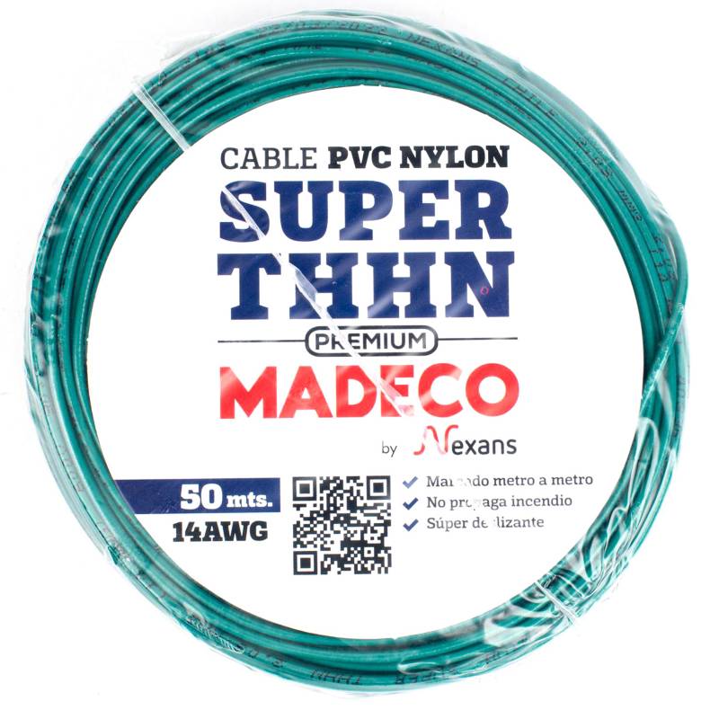 MADECO - Cable eléctrico Premium (Thhn) 14 Awg 50 m Verde