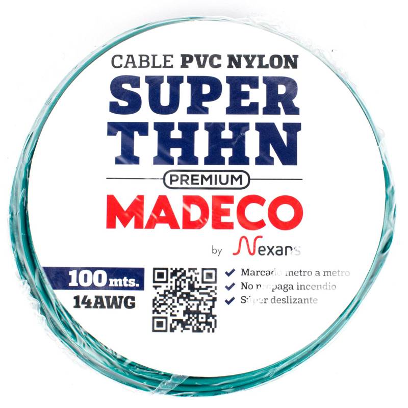 MADECO - Cable eléctrico Premium (Thhn) 14 Awg 100 m Verde