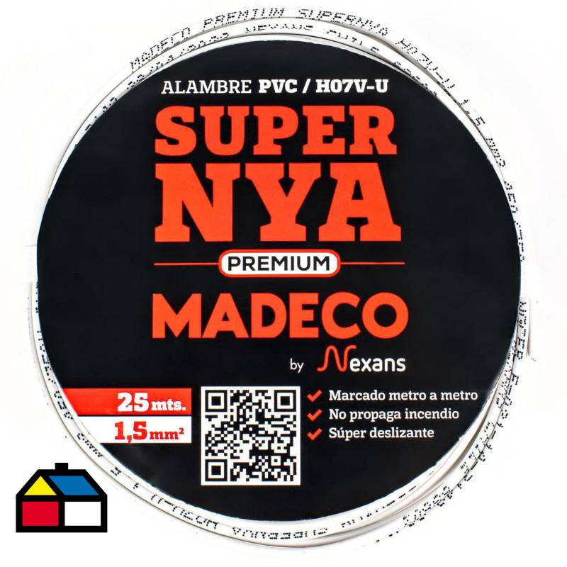 MADECO - Alambre de cobre aislado Premium (H07V-U) 1,5 mm2 25 m Blanco
