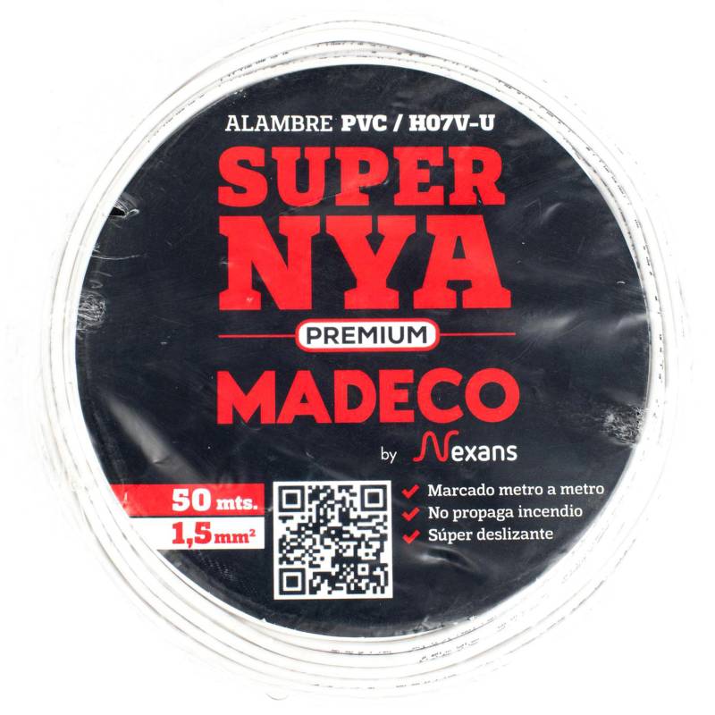 MADECO - Alambre de cobre aislado Premium (H07V-U) 1,5 mm2 50 m Blanco