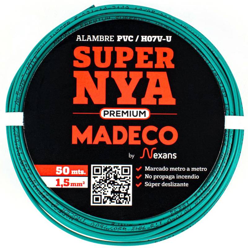 MADECO - Alambre de cobre aislado Premium (H07V-U) 1,5 mm2 50 m Verde