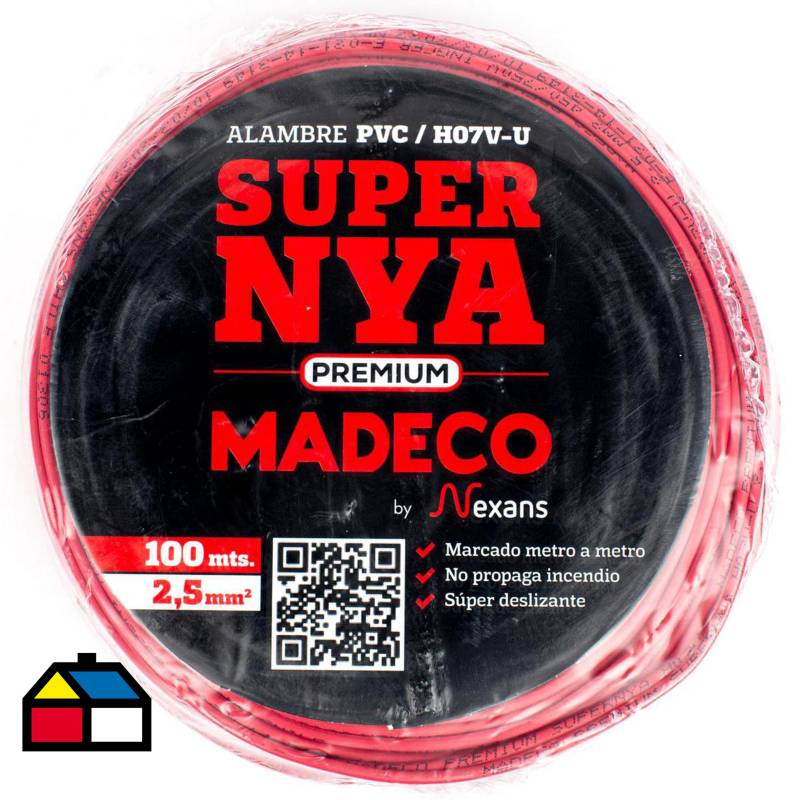MADECO - Alambre de cobre aislado Premium (H07V-U) 2,5 mm2 100 m Rojo