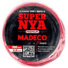 MADECO - Alambre de cobre aislado Premium (H07V-U) 2,5 mm2 100 m Rojo