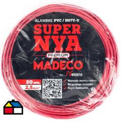 MADECO - Alambre de cobre aislado Premium (H07V-U) 2,5 mm2 50 m Rojo
