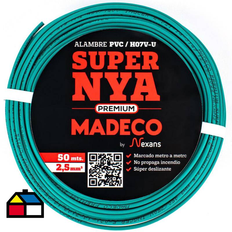 MADECO - Alambre de cobre aislado Premium (H07V-U) 2,5 mm2 50 m Verde