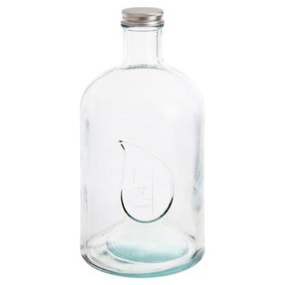 Botella de vidrio transparente x 1 lt, con tapa blanca 