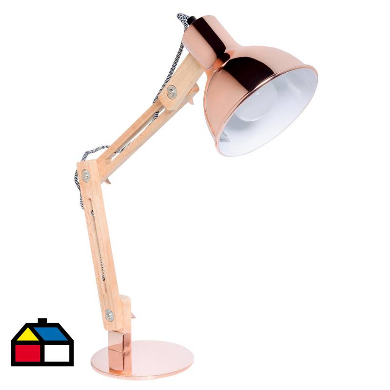 Lámpara de escritorio cobre/madera E27 30 W