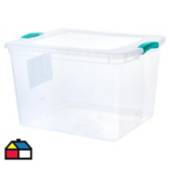 Caja de plástico transparente con tapa plana 100 litros
