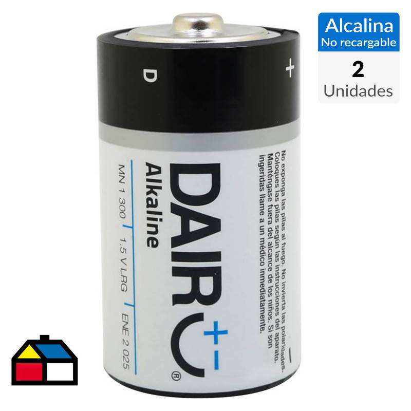 DAIRU - Pack de 2 pilas alcalinas D 1.5V
