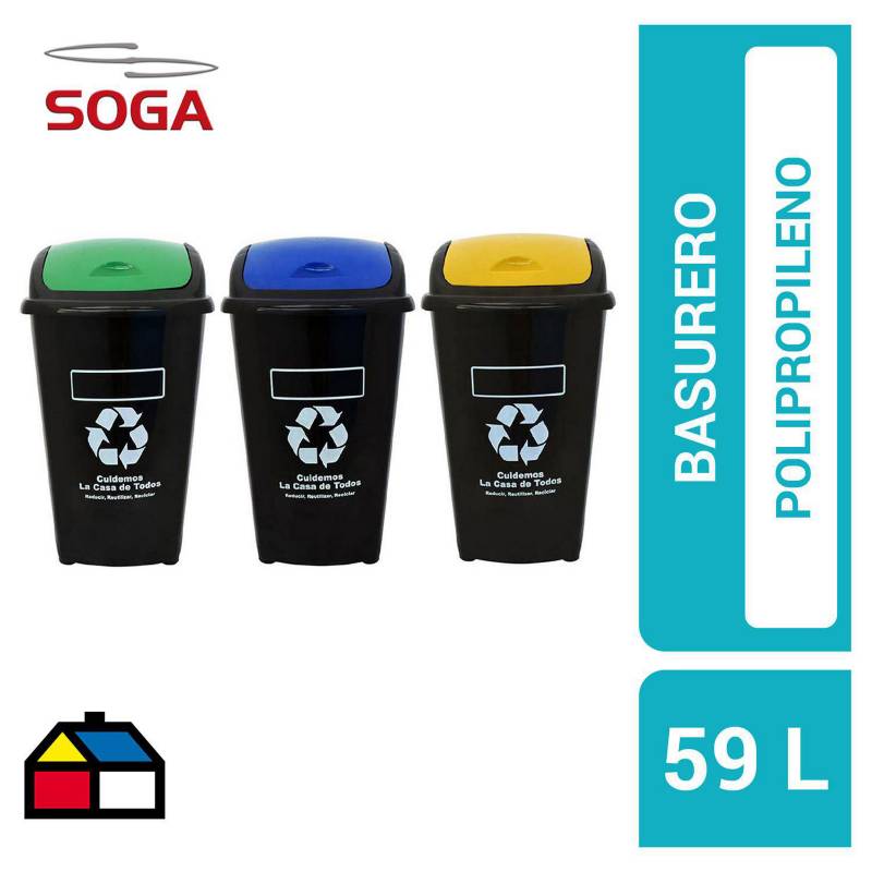 SOGA - Set de basureros Con Tapa 60 litros 3 unidades