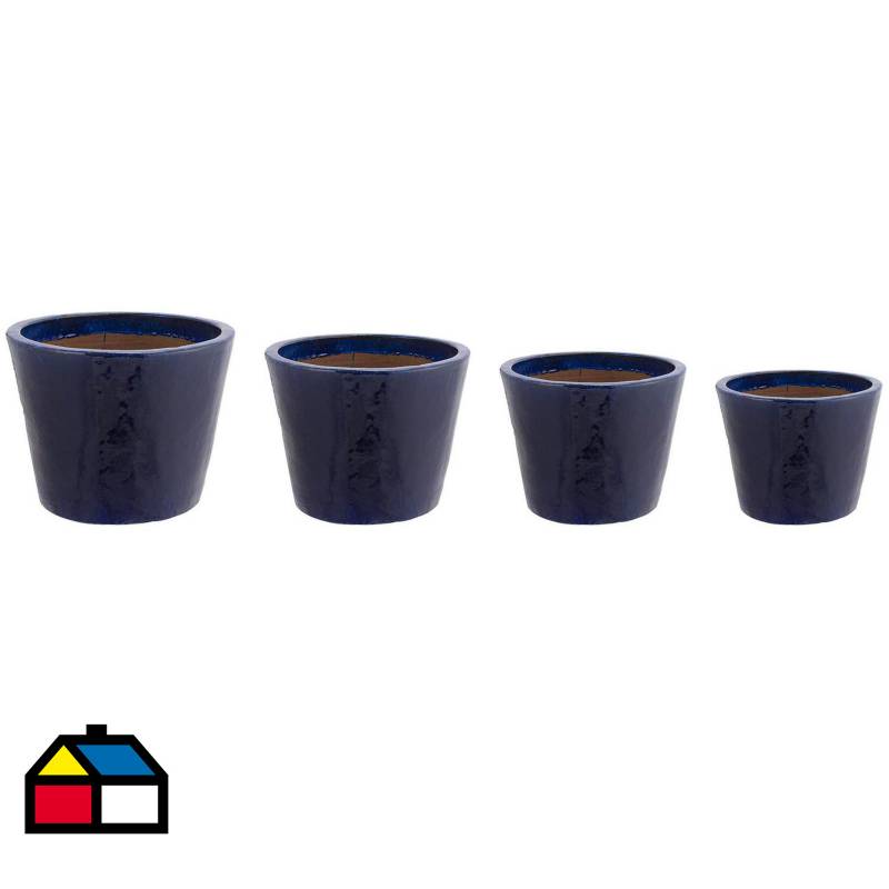 JUST HOME COLLECTION - Macetero de cerámica set 4 unidades azul.