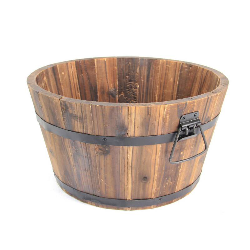CASA BONITA - Macetero tipo barril de madera 29x16,5 cm